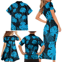 Blue Hawaii Kukui Nut Lei Family Matching Short Sleeve Bodycon Dress and Hawaiian Shirt Hawaiian Pattern Monstera Tropical Vibes LT14 - Polynesian Pride