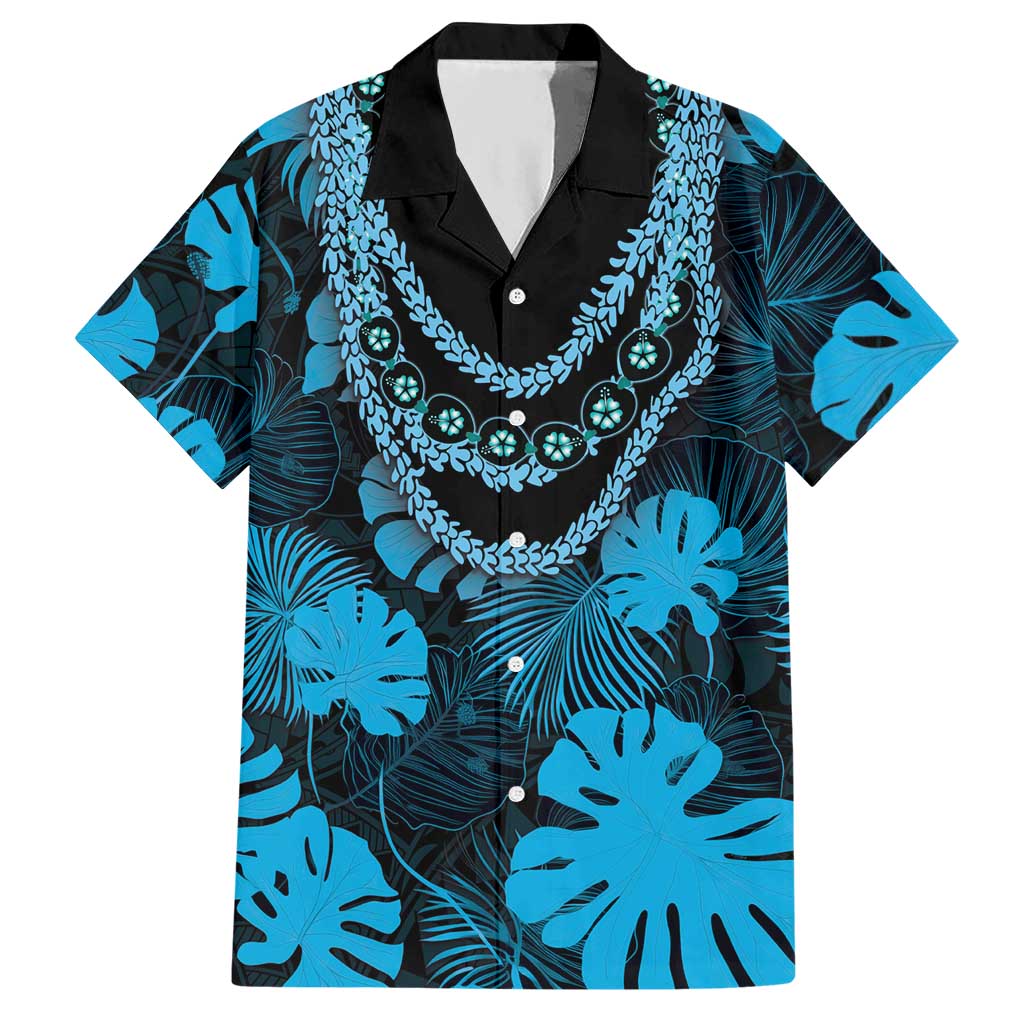 Blue Hawaii Kukui Nut Lei Hawaiian Shirt Hawaiian Pattern Monstera Tropical Vibes - Polynesian Pride
