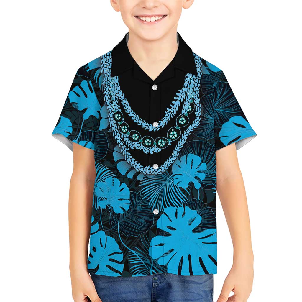 Blue Hawaii Kukui Nut Lei Hawaiian Shirt Hawaiian Pattern Monstera Tropical Vibes - Polynesian Pride