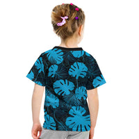 Blue Hawaii Kukui Nut Lei Kid T Shirt Hawaiian Pattern Monstera Tropical Vibes - Polynesian Pride