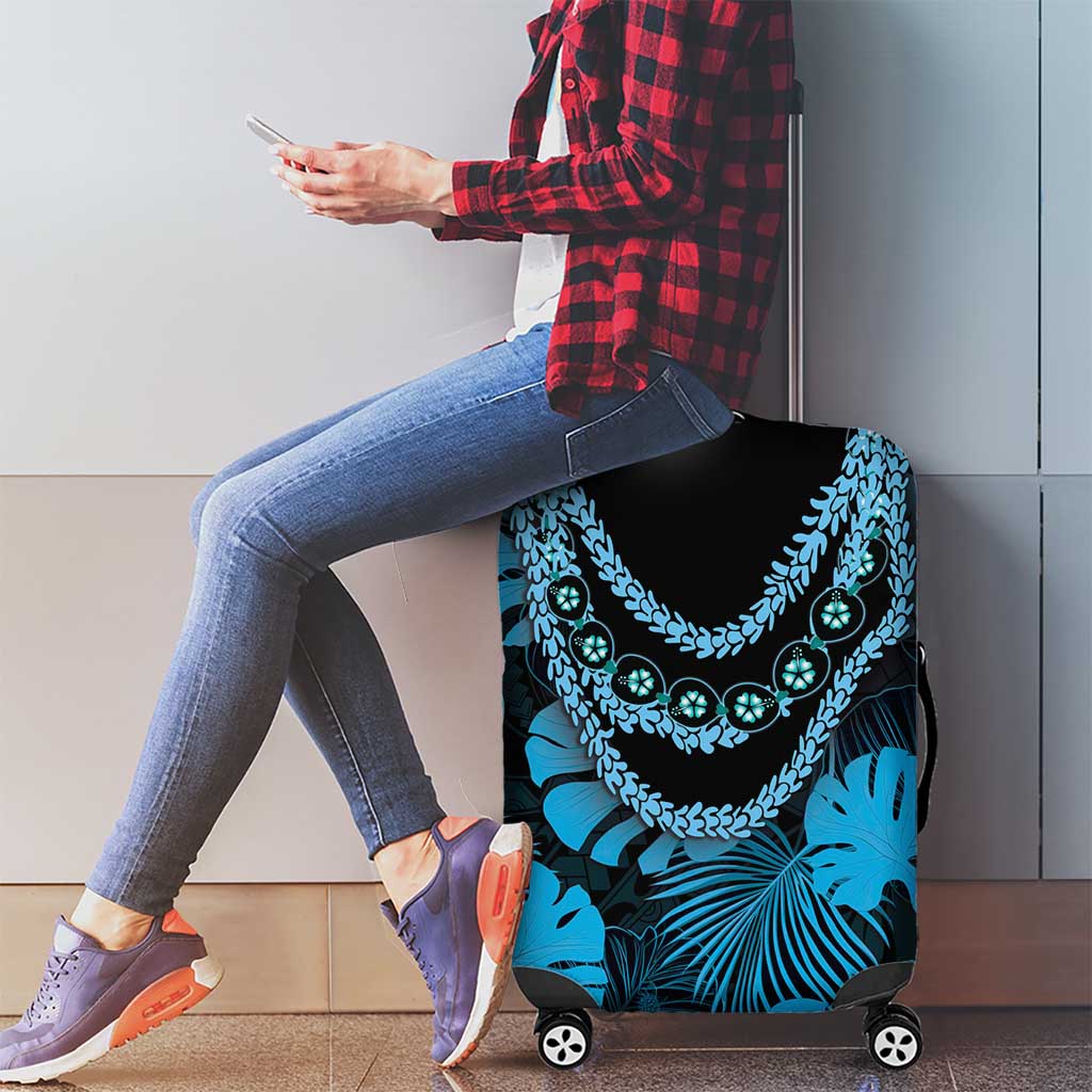 Blue Hawaii Kukui Nut Lei Luggage Cover Hawaiian Pattern Monstera Tropical Vibes - Polynesian Pride