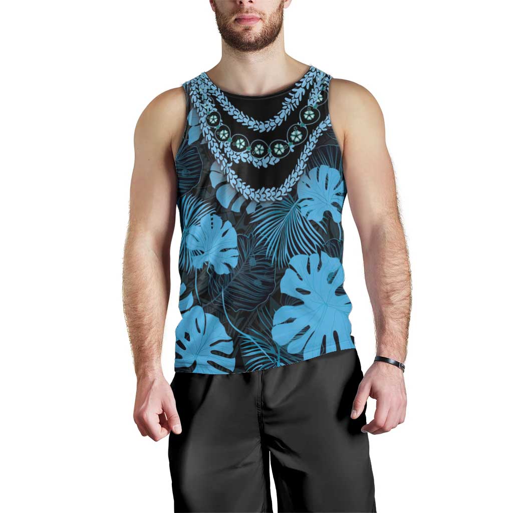 Blue Hawaii Kukui Nut Lei Men Tank Top Hawaiian Pattern Monstera Tropical Vibes - Polynesian Pride