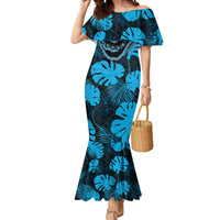 Blue Hawaii Kukui Nut Lei Mermaid Dress Hawaiian Pattern Monstera Tropical Vibes LT14 Women Blue - Polynesian Pride