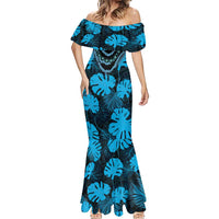 Blue Hawaii Kukui Nut Lei Mermaid Dress Hawaiian Pattern Monstera Tropical Vibes LT14 - Polynesian Pride