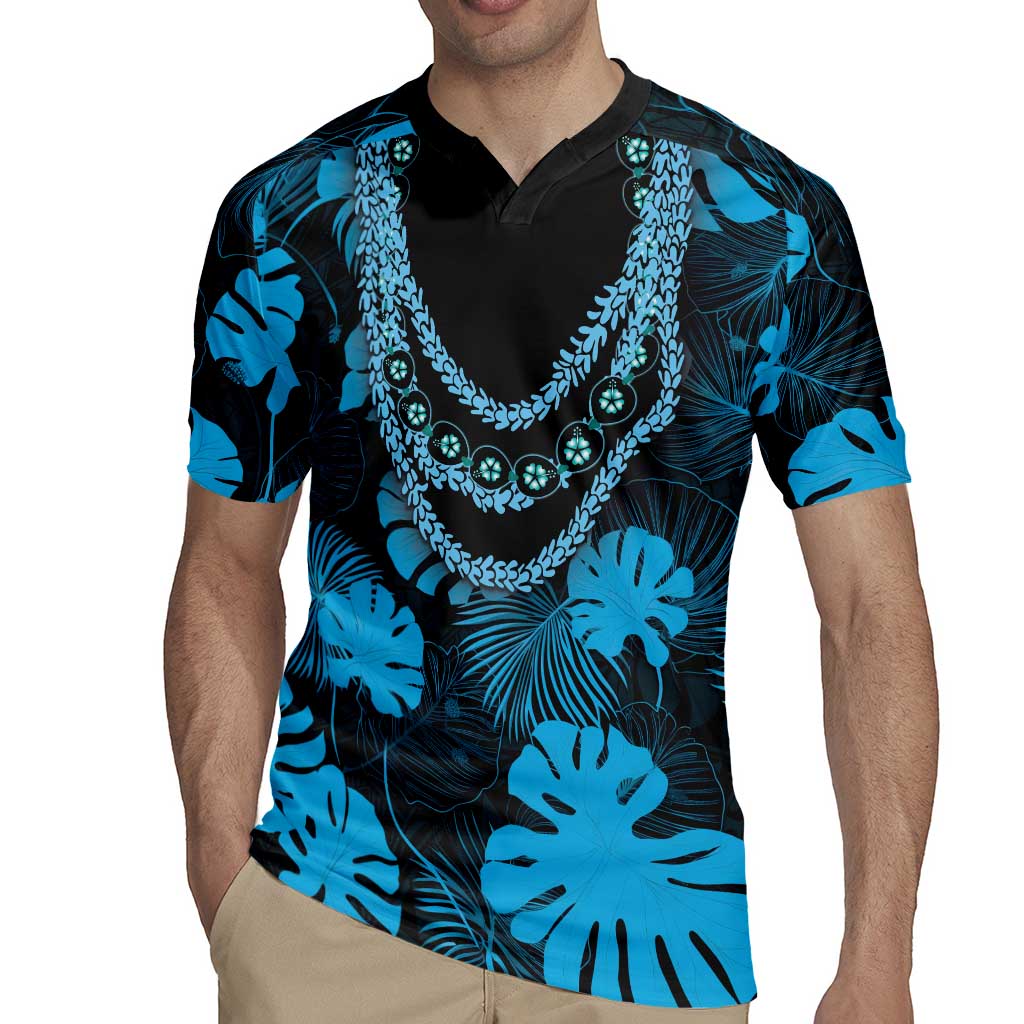 Blue Hawaii Kukui Nut Lei Rugby Jersey Hawaiian Pattern Monstera Tropical Vibes - Polynesian Pride