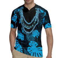 Blue Hawaii Kukui Nut Lei Rugby Jersey Hawaiian Pattern Monstera Tropical Vibes - Polynesian Pride