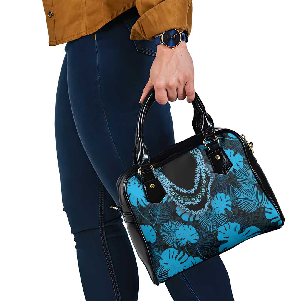 Blue Hawaii Kukui Nut Lei Shoulder Handbag Hawaiian Pattern Monstera Tropical Vibes - Polynesian Pride