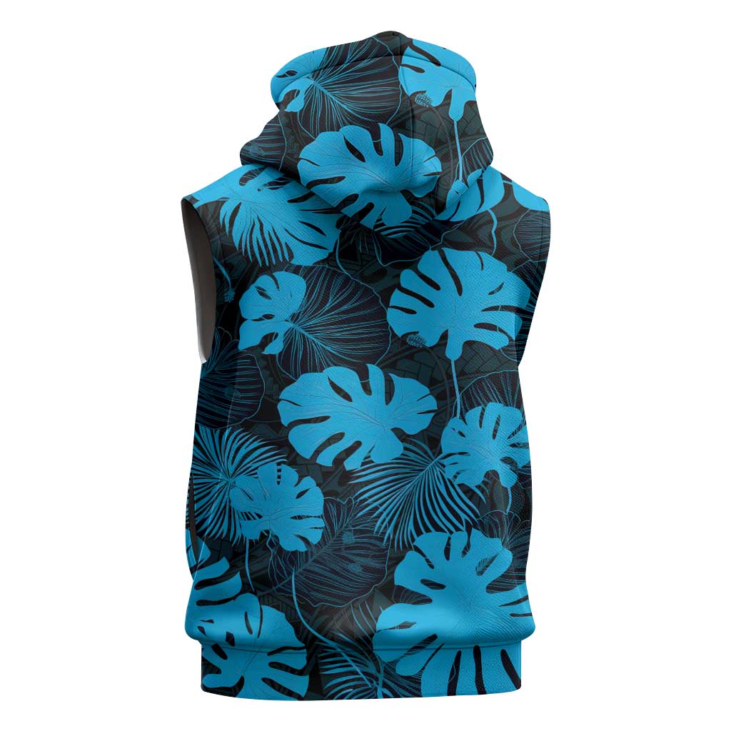 Blue Hawaii Kukui Nut Lei Sleeveless Zip Hoodie Hawaiian Pattern Monstera Tropical Vibes LT14 - Polynesian Pride
