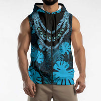Blue Hawaii Kukui Nut Lei Sleeveless Zip Hoodie Hawaiian Pattern Monstera Tropical Vibes LT14 - Polynesian Pride