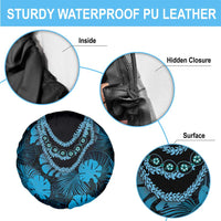 Blue Hawaii Kukui Nut Lei Spare Tire Cover Hawaiian Pattern Monstera Tropical Vibes - Polynesian Pride