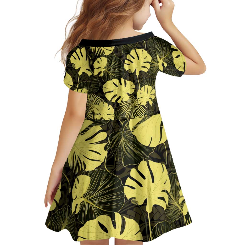 Yellow Hawaii Kukui Nut Lei Family Matching Long Sleeve Bodycon Dress and Hawaiian Shirt Hawaiian Pattern Monstera Tropical Vibes LT14 - Polynesian Pride