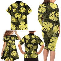 Yellow Hawaii Kukui Nut Lei Family Matching Long Sleeve Bodycon Dress and Hawaiian Shirt Hawaiian Pattern Monstera Tropical Vibes LT14 - Polynesian Pride