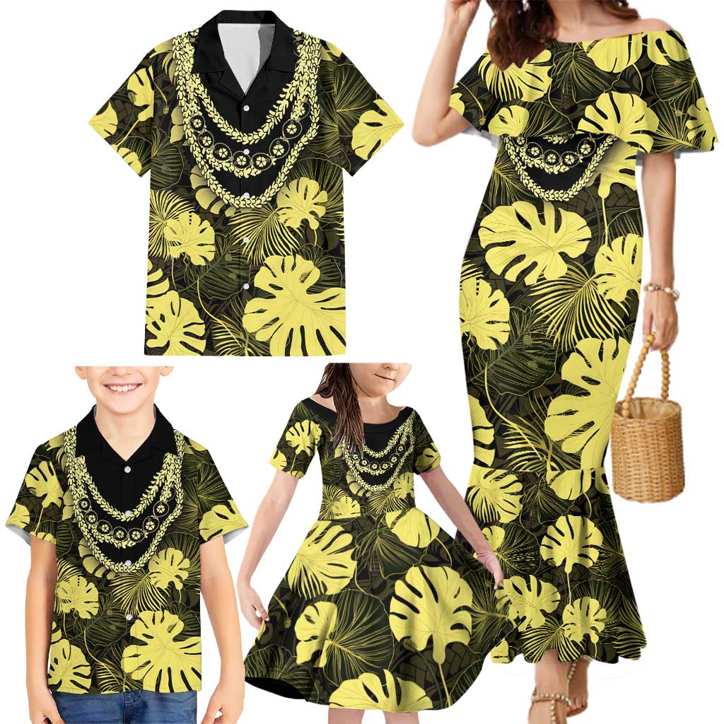 Yellow Hawaii Kukui Nut Lei Family Matching Mermaid Dress and Hawaiian Shirt Hawaiian Pattern Monstera Tropical Vibes LT14 - Polynesian Pride