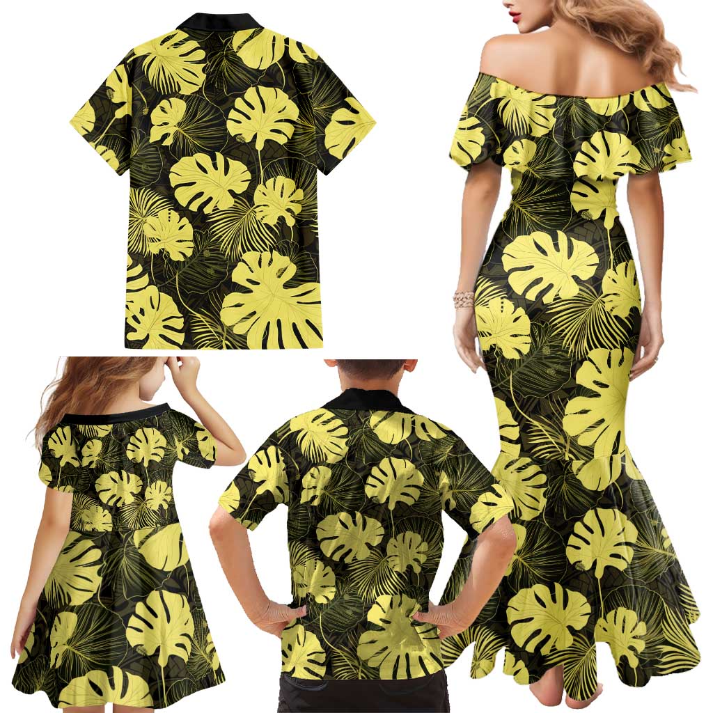 Yellow Hawaii Kukui Nut Lei Family Matching Mermaid Dress and Hawaiian Shirt Hawaiian Pattern Monstera Tropical Vibes LT14 - Polynesian Pride