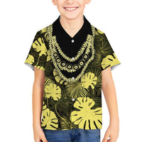 Yellow Hawaii Kukui Nut Lei Family Matching Off The Shoulder Long Sleeve Dress and Hawaiian Shirt Hawaiian Pattern Monstera Tropical Vibes LT14 Son's Shirt Yellow - Polynesian Pride