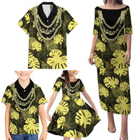 Yellow Hawaii Kukui Nut Lei Family Matching Puletasi and Hawaiian Shirt Hawaiian Pattern Monstera Tropical Vibes - Polynesian Pride