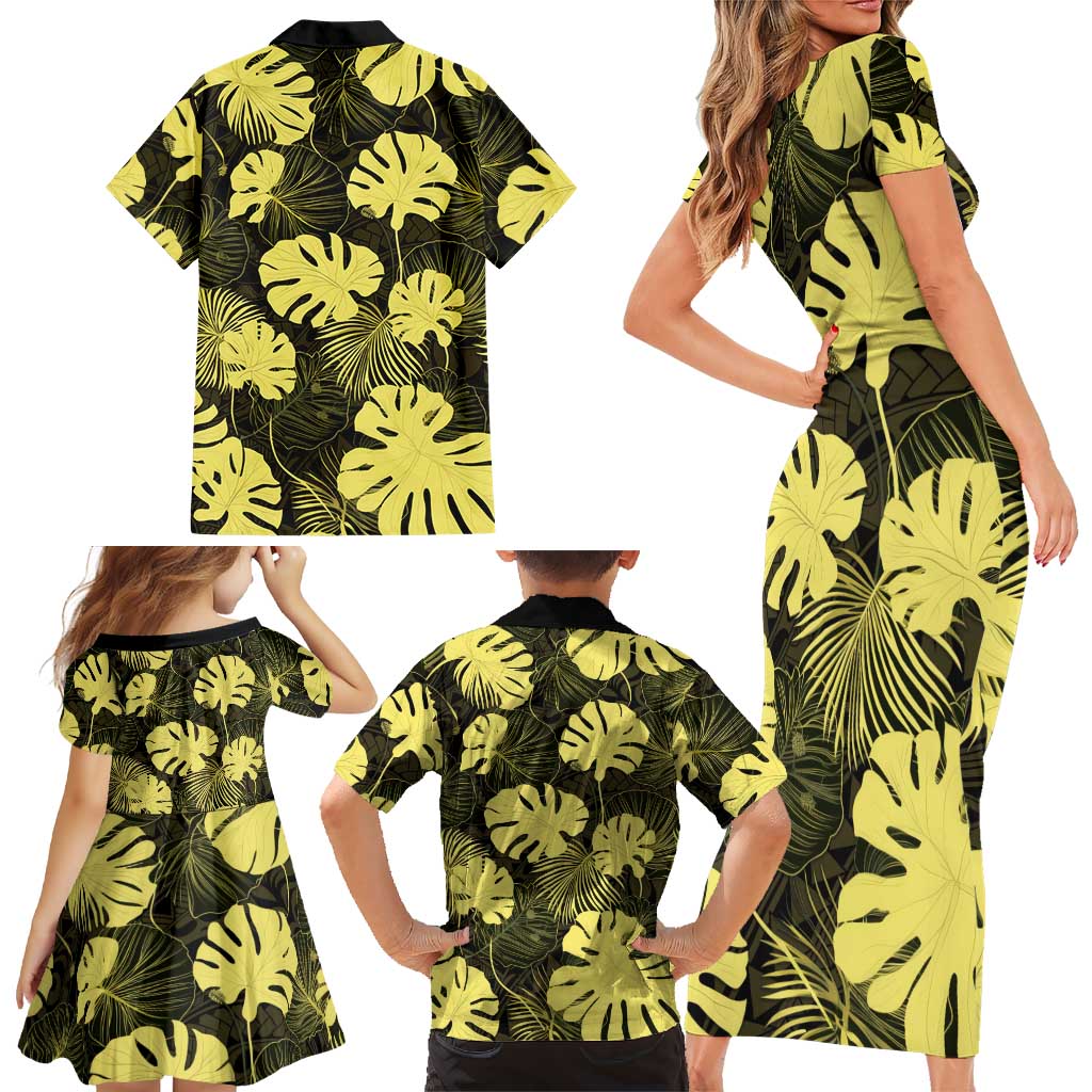 Yellow Hawaii Kukui Nut Lei Family Matching Short Sleeve Bodycon Dress and Hawaiian Shirt Hawaiian Pattern Monstera Tropical Vibes LT14 - Polynesian Pride