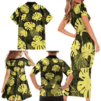 Yellow Hawaii Kukui Nut Lei Family Matching Short Sleeve Bodycon Dress and Hawaiian Shirt Hawaiian Pattern Monstera Tropical Vibes LT14 - Polynesian Pride