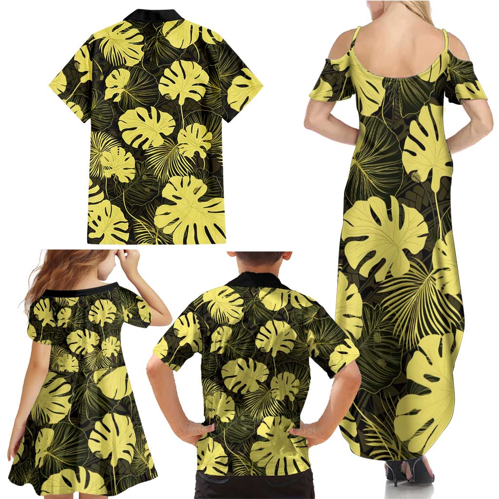 Yellow Hawaii Kukui Nut Lei Family Matching Summer Maxi Dress and Hawaiian Shirt Hawaiian Pattern Monstera Tropical Vibes LT14 - Polynesian Pride