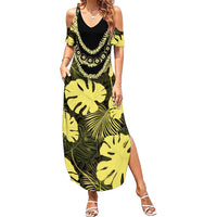 Yellow Hawaii Kukui Nut Lei Family Matching Summer Maxi Dress and Hawaiian Shirt Hawaiian Pattern Monstera Tropical Vibes LT14 Mom's Dress Yellow - Polynesian Pride