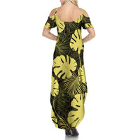Yellow Hawaii Kukui Nut Lei Family Matching Summer Maxi Dress and Hawaiian Shirt Hawaiian Pattern Monstera Tropical Vibes LT14 - Polynesian Pride