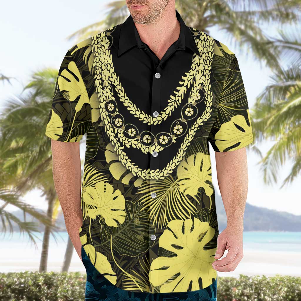 Yellow Hawaii Kukui Nut Lei Hawaiian Shirt Hawaiian Pattern Monstera Tropical Vibes - Polynesian Pride