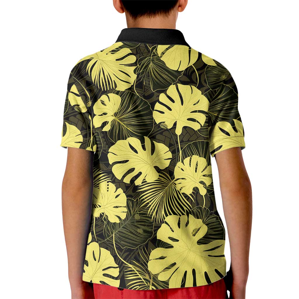 Yellow Hawaii Kukui Nut Lei Kid Polo Shirt Hawaiian Pattern Monstera Tropical Vibes - Polynesian Pride