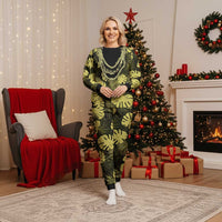 Yellow Hawaii Kukui Nut Lei Christmas Pajama Set Hawaiian Pattern Monstera Tropical Vibes - Polynesian Pride
