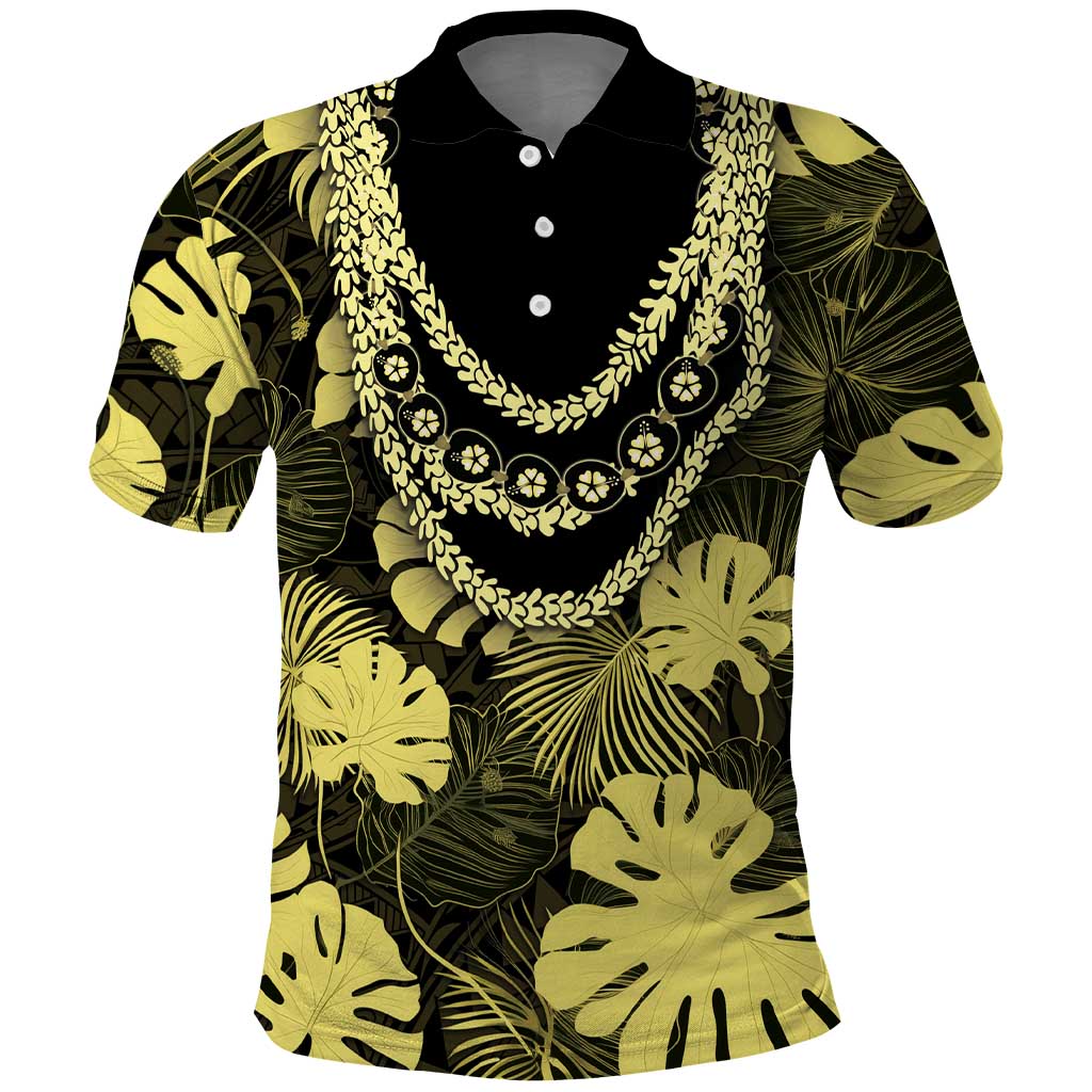 Yellow Hawaii Kukui Nut Lei Polo Shirt Hawaiian Pattern Monstera Tropical Vibes LT14 Yellow - Polynesian Pride