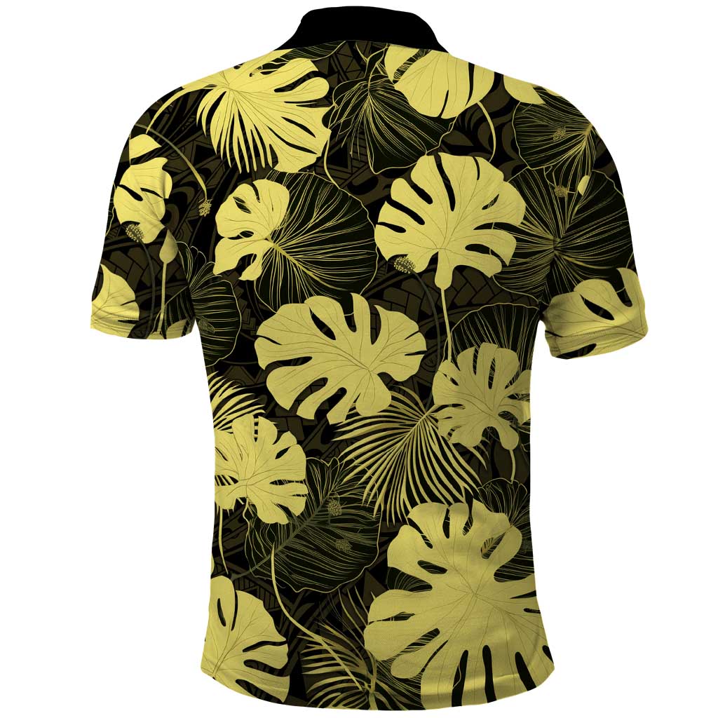Yellow Hawaii Kukui Nut Lei Polo Shirt Hawaiian Pattern Monstera Tropical Vibes LT14 - Polynesian Pride