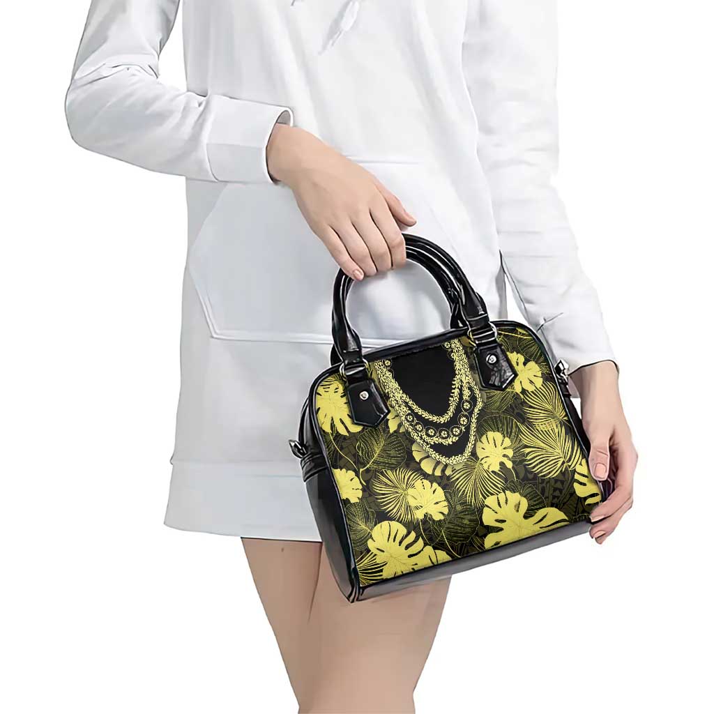Yellow Hawaii Kukui Nut Lei Shoulder Handbag Hawaiian Pattern Monstera Tropical Vibes - Polynesian Pride