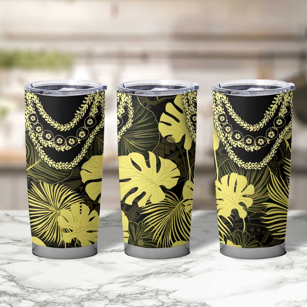 Yellow Hawaii Kukui Nut Lei Tumbler Cup Hawaiian Pattern Monstera Tropical Vibes LT14 - Polynesian Pride