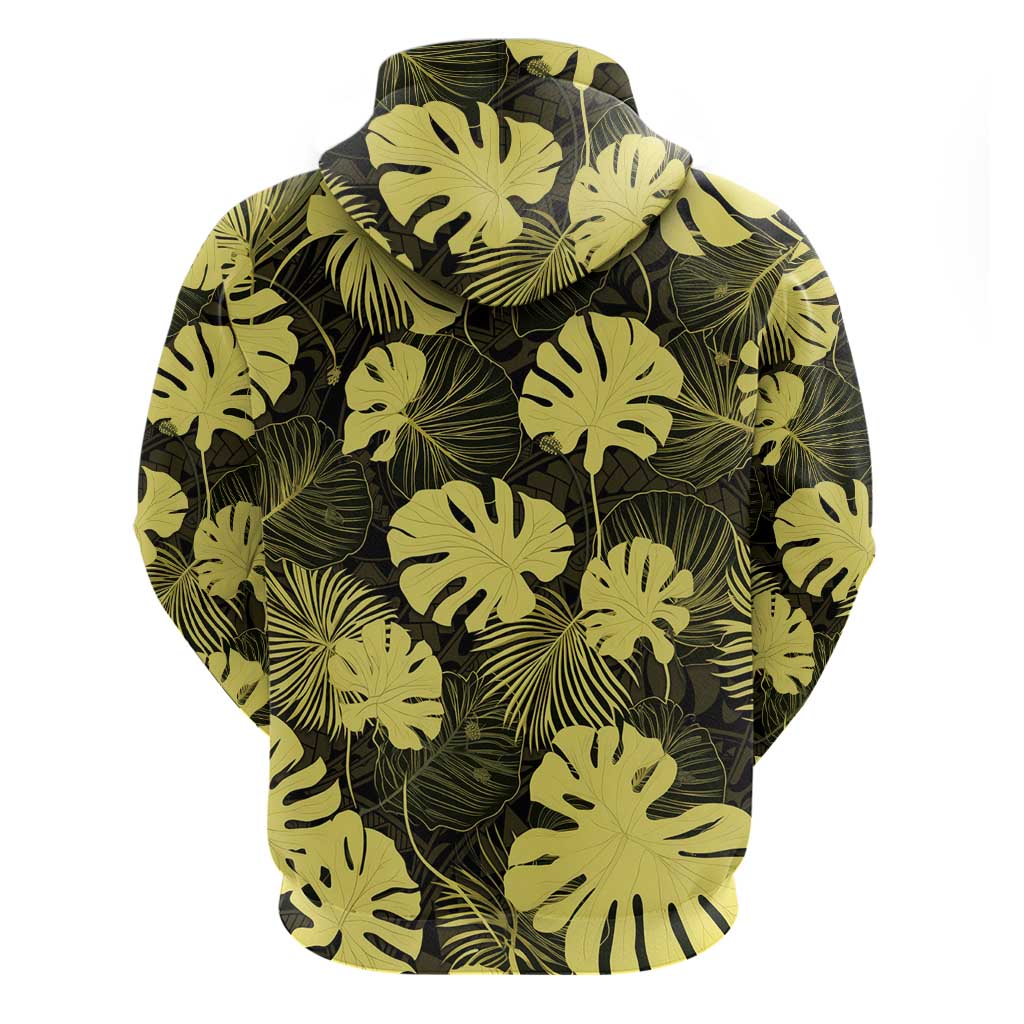 Yellow Hawaii Kukui Nut Lei Zip Hoodie Hawaiian Pattern Monstera Tropical Vibes LT14 - Polynesian Pride