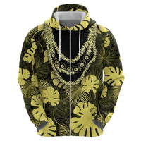 Yellow Hawaii Kukui Nut Lei Zip Hoodie Hawaiian Pattern Monstera Tropical Vibes LT14 - Polynesian Pride