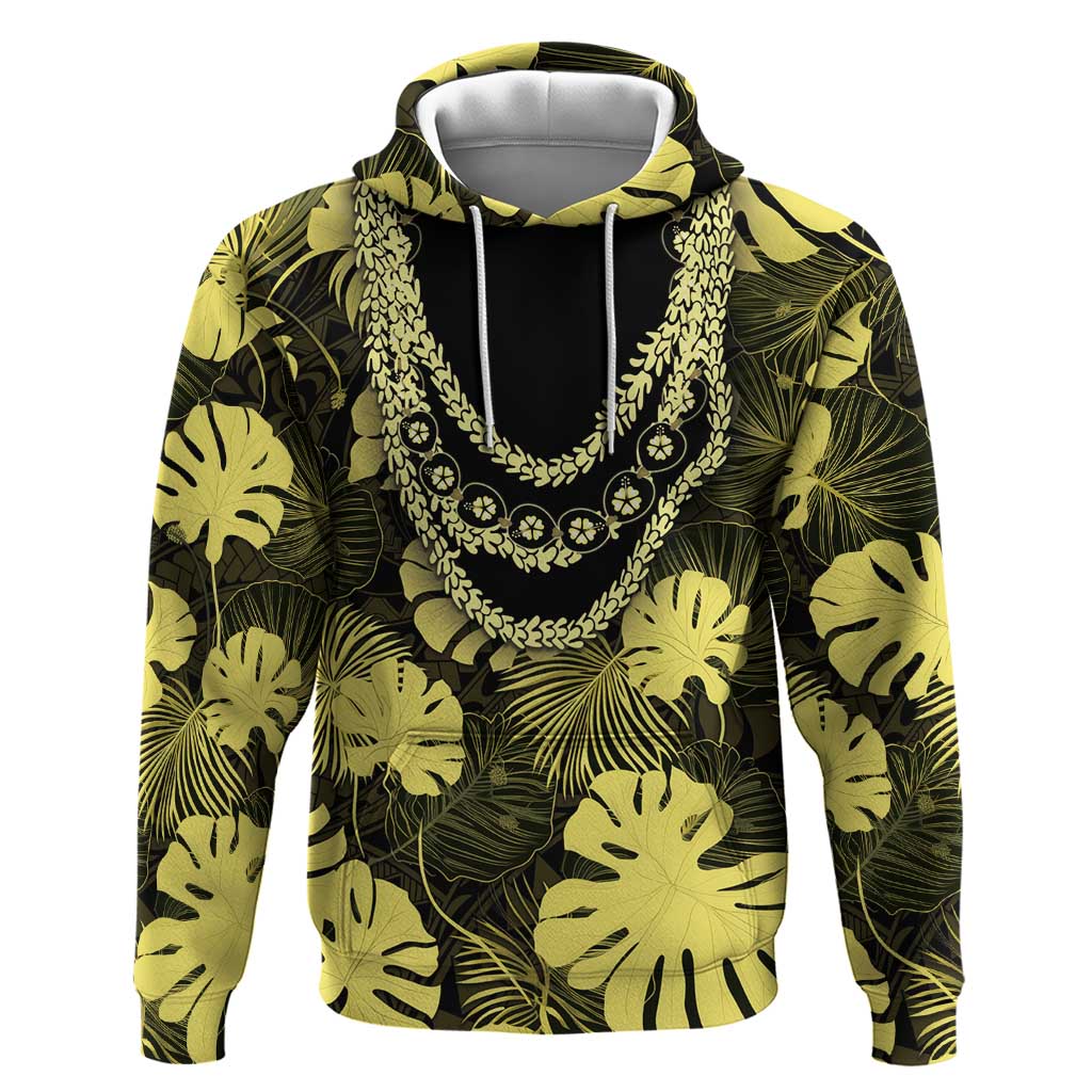 Yellow Hawaii Kukui Nut Lei Zip Hoodie Hawaiian Pattern Monstera Tropical Vibes LT14 Pullover Hoodie Yellow - Polynesian Pride