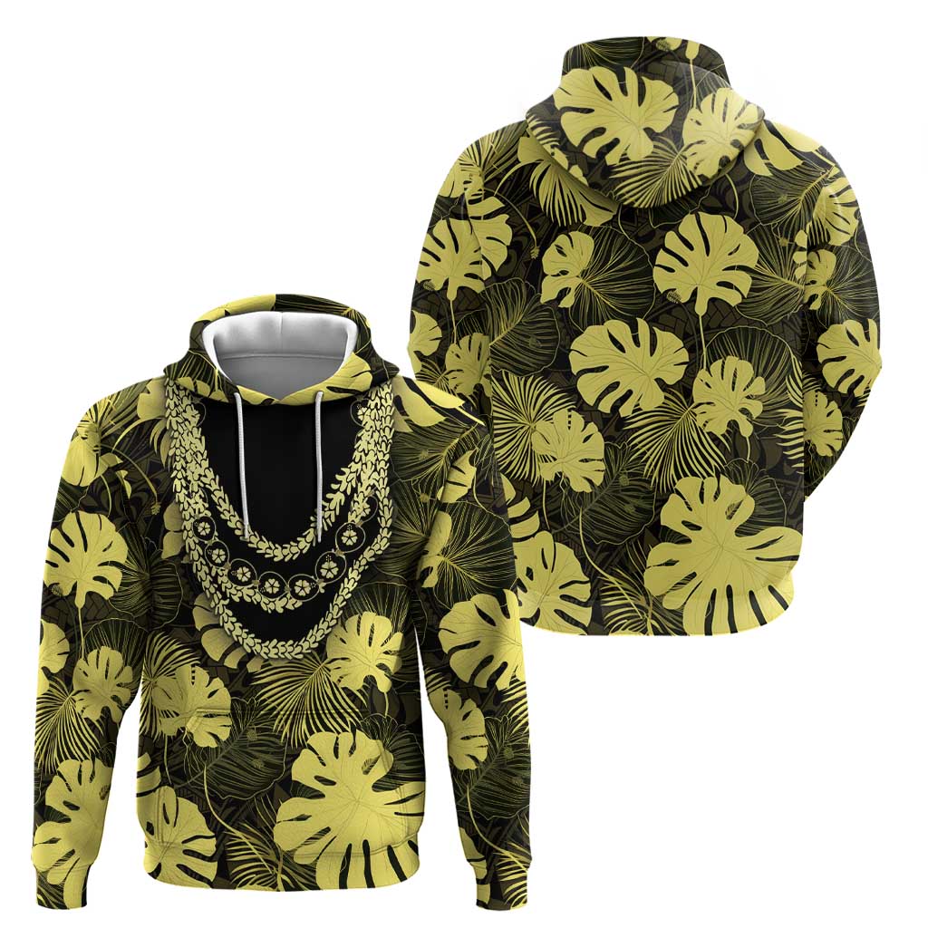 Yellow Hawaii Kukui Nut Lei Zip Hoodie Hawaiian Pattern Monstera Tropical Vibes LT14 - Polynesian Pride
