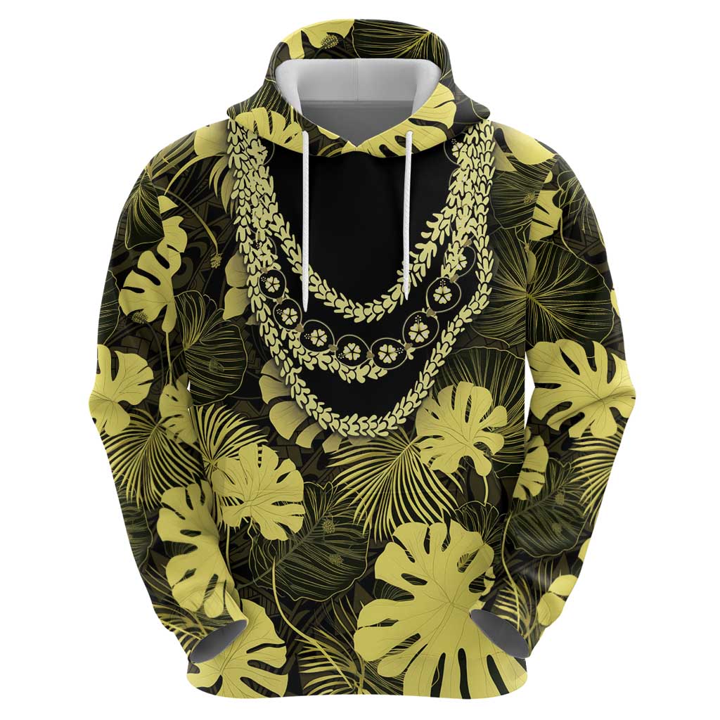 Yellow Hawaii Kukui Nut Lei Zip Hoodie Hawaiian Pattern Monstera Tropical Vibes LT14 - Polynesian Pride
