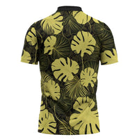 Yellow Hawaii Kukui Nut Lei Zipper Polo Shirt Hawaiian Pattern Monstera Tropical Vibes - Polynesian Pride