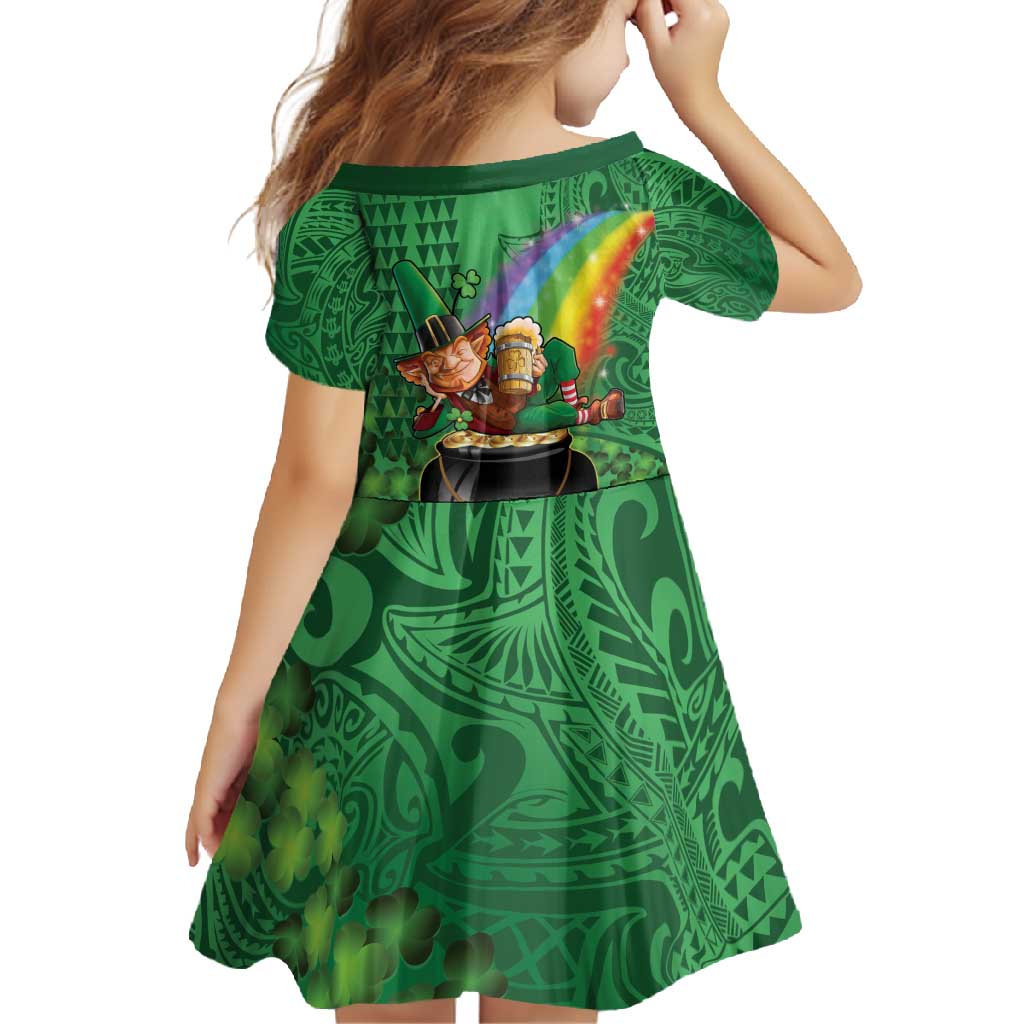 Hawaii Saint Patrick's Day Family Matching Long Sleeve Bodycon Dress and Hawaiian Shirt Funny Leprechaun With Pot Of Gold - Polynesian Tattoo LT14 - Polynesian Pride