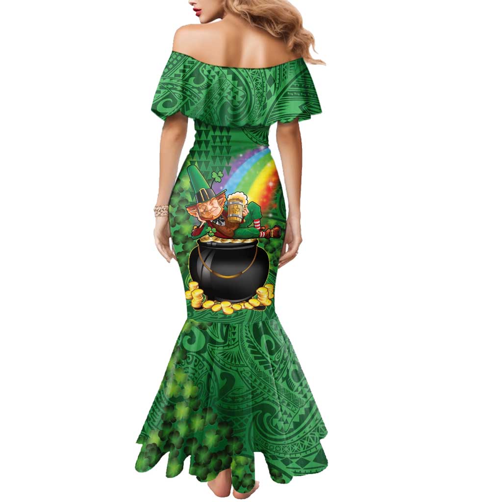 Hawaii Saint Patrick's Day Family Matching Mermaid Dress and Hawaiian Shirt Funny Leprechaun With Pot Of Gold - Polynesian Tattoo LT14 - Polynesian Pride