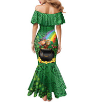 Hawaii Saint Patrick's Day Family Matching Mermaid Dress and Hawaiian Shirt Funny Leprechaun With Pot Of Gold - Polynesian Tattoo LT14 - Polynesian Pride