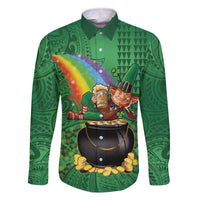 Hawaii Saint Patrick's Day Family Matching Off The Shoulder Long Sleeve Dress and Hawaiian Shirt Funny Leprechaun With Pot Of Gold - Polynesian Tattoo LT14 - Polynesian Pride