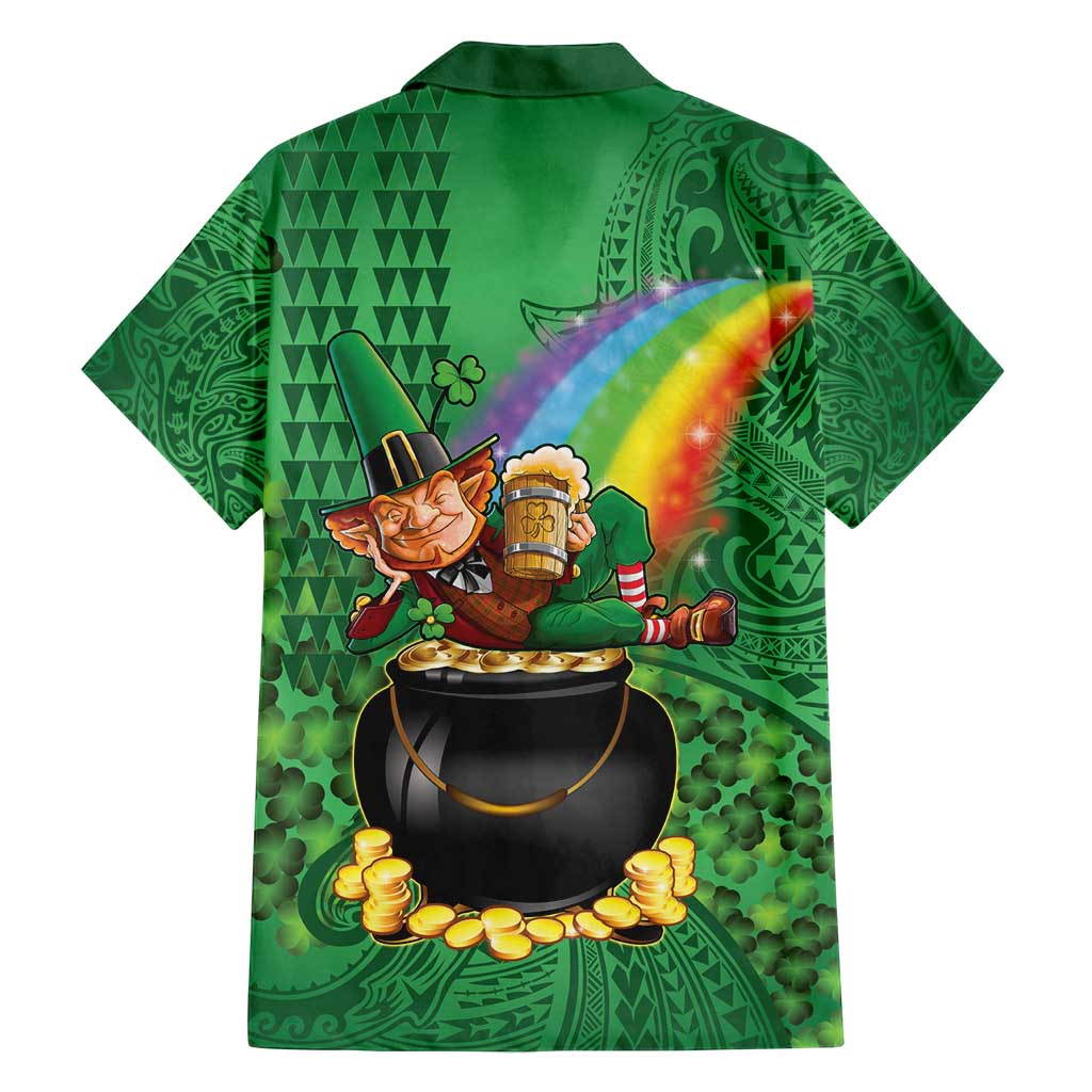 Hawaii Saint Patrick's Day Family Matching Off Shoulder Maxi Dress and Hawaiian Shirt Funny Leprechaun With Pot Of Gold - Polynesian Tattoo LT14 - Polynesian Pride