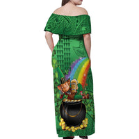 Hawaii Saint Patrick's Day Family Matching Off Shoulder Maxi Dress and Hawaiian Shirt Funny Leprechaun With Pot Of Gold - Polynesian Tattoo LT14 - Polynesian Pride