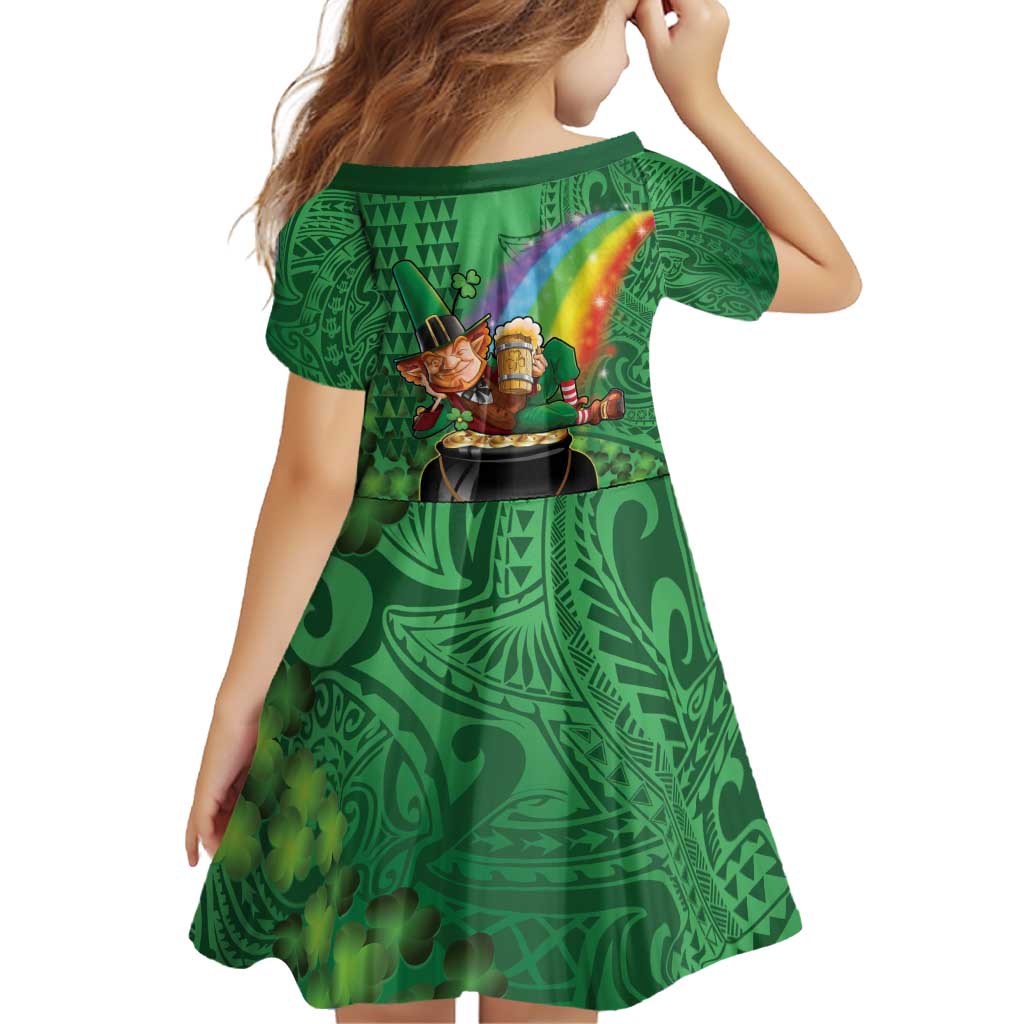 Hawaii Saint Patrick's Day Family Matching Off Shoulder Short Dress and Hawaiian Shirt Funny Leprechaun With Pot Of Gold - Polynesian Tattoo LT14 - Polynesian Pride
