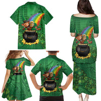 Hawaii Saint Patrick's Day Family Matching Puletasi and Hawaiian Shirt Funny Leprechaun With Pot Of Gold - Polynesian Tattoo LT14 - Polynesian Pride