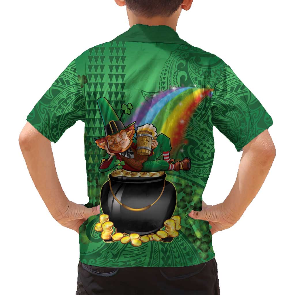 Hawaii Saint Patrick's Day Family Matching Summer Maxi Dress and Hawaiian Shirt Funny Leprechaun With Pot Of Gold - Polynesian Tattoo LT14 - Polynesian Pride