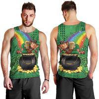 Hawaii Saint Patrick's Day Men Tank Top Funny Leprechaun With Pot Of Gold - Polynesian Tattoo