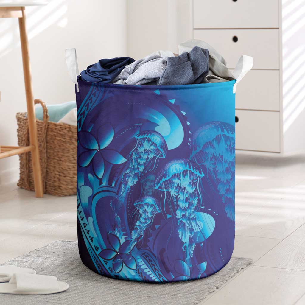 Purple Paradise Polynesia Jellyfish Laundry Basket Plumeria Polynesian Tattoo Glowing Vibes