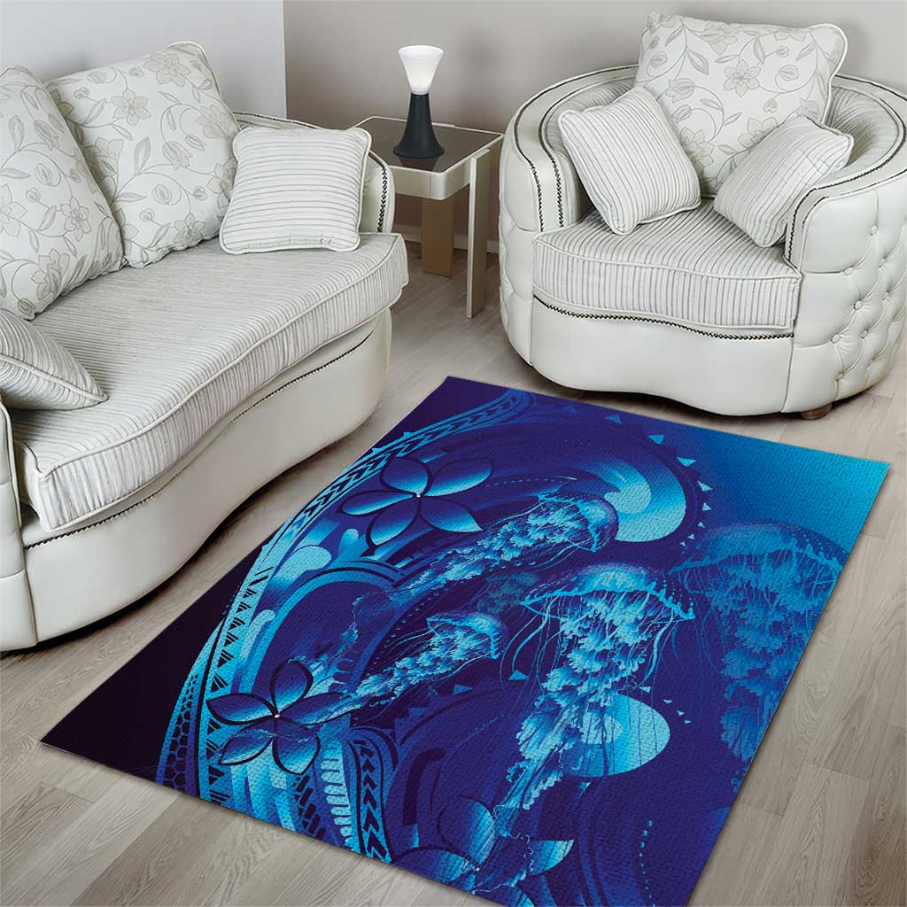 Purple Paradise Polynesia Jellyfish Area Rug Plumeria Polynesian Tattoo Glowing Vibes LT14 - Polynesian Pride